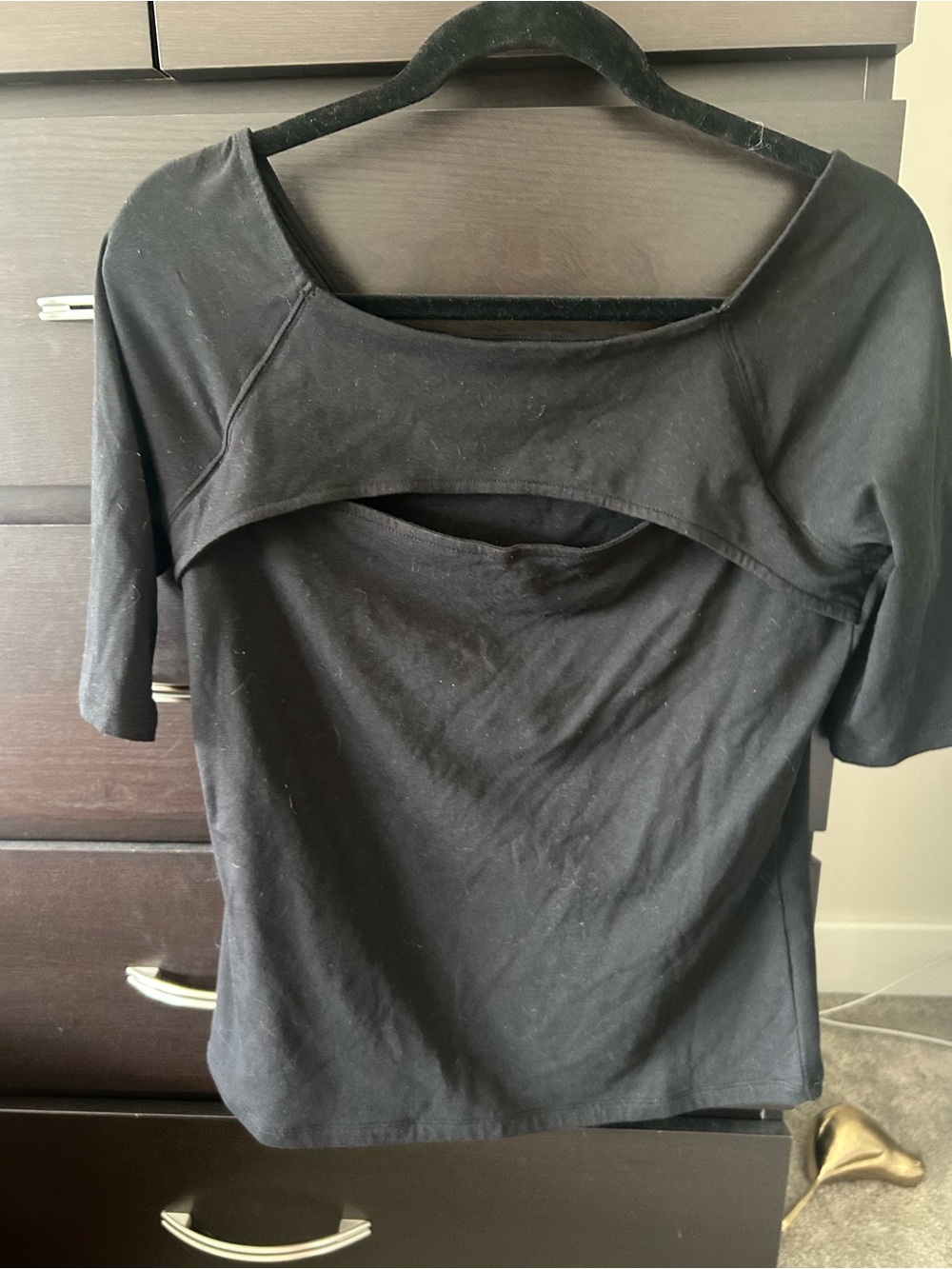 Banana Republic Black Scoop-Neck Short Sleeve Top with Front Cutout